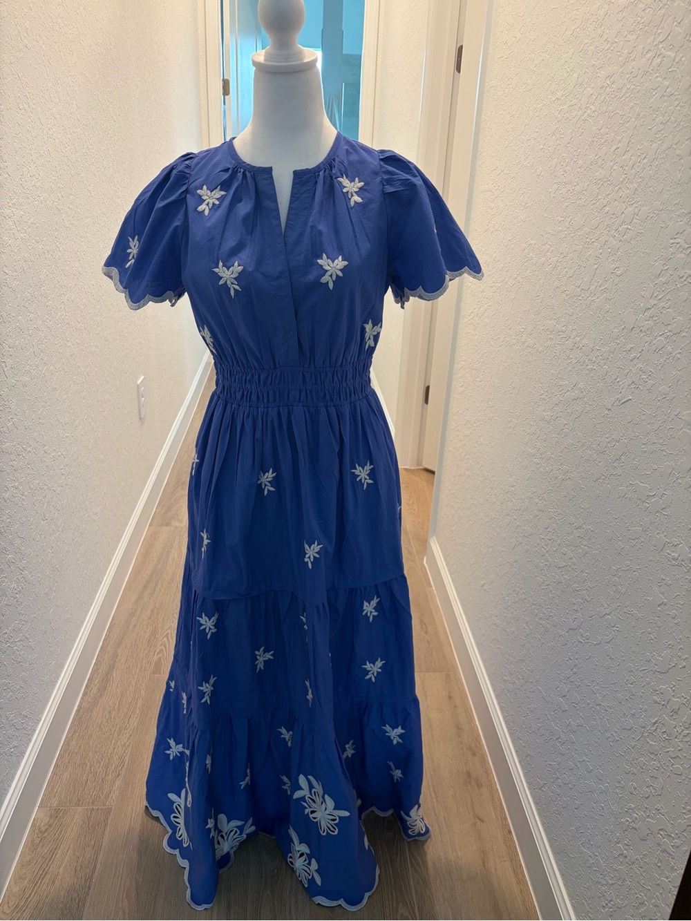 Blue Embroidered Tiered Maxi Dress - Brand Unspecified